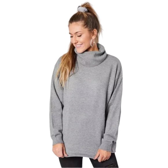 Rag Poets Sweaters - Rag Poets Fort Greene Heather Grey Elongated Ribbed Turtle Neck Sweater,…